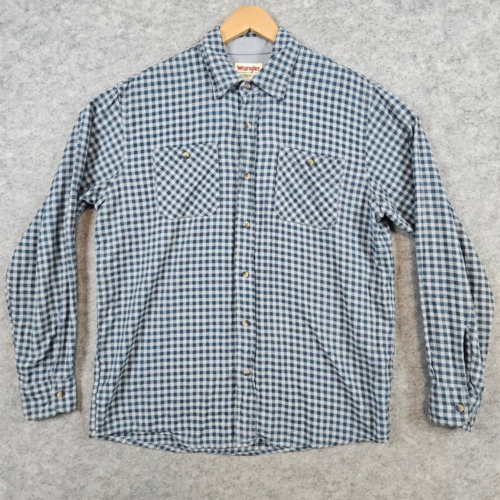 Wrangler Authentics Men's Green Checked Shirt Size M 100% Cotton Flannel Pockets